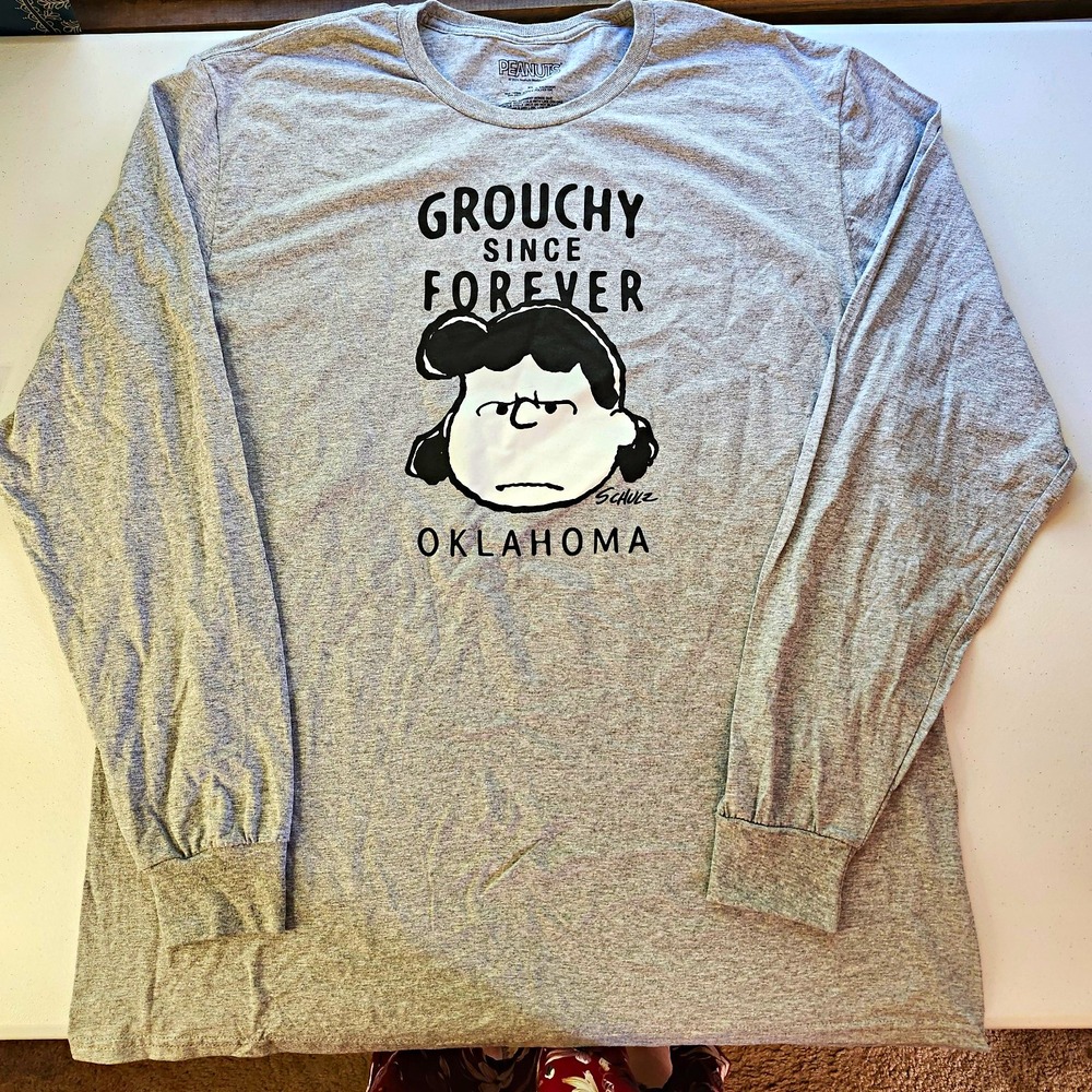 Peanuts Lucy Grouchy Since Forever Oklahoma Long Sleeve T-Shirt Gray XL